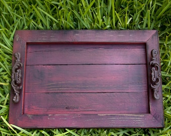 Decorative / Serving Tray - Red Distressed with Black Glaze Topcoat