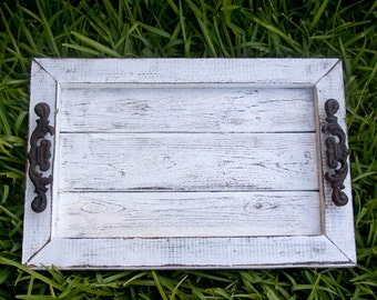 Decorative / Serving Tray - White Distressed