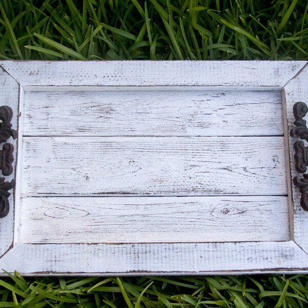 Decorative / Serving Tray - White Distressed