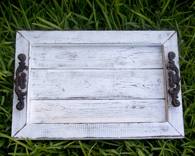 Decorative / Serving Tray White Distressed Etsy
