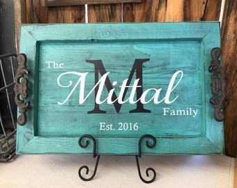 Personalized Custom Tray - Distressed Aqua Glazed - Wedding Gift - Housewarming - Christmas