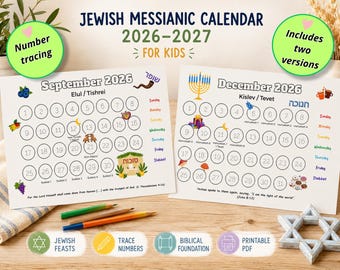 Educatieve Joods Messiaanse Kalender voor Kinderen 2026-2027 | Traceerbare Cijfers & Bijbelse Feesten | Thuisonderwijs PDF
