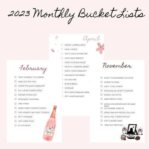 Monthly Bucket List Ideas Seasonal Bucket Lists Monthly Fun Etsy