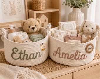 Cesta para bebé con nombre personalizado, caja de almacenamiento para guardería personalizada, organizador de pañales, regalo para recién nacido