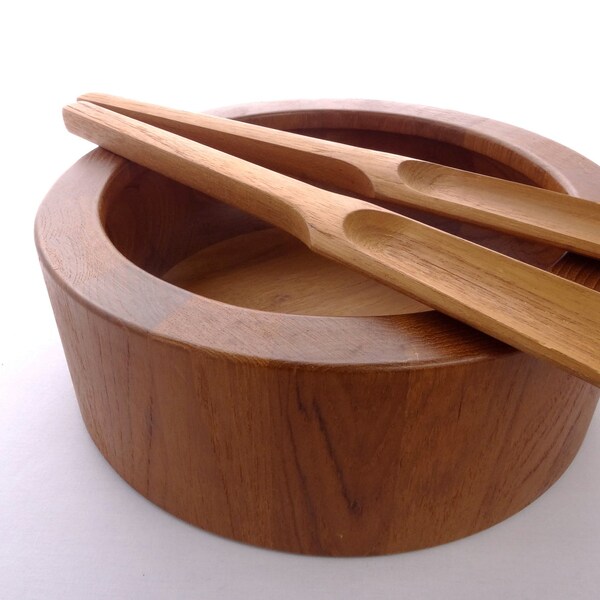 Vintage Dansk Jens Quistgaard IHQ JHQ Danish Mid Century Modern Teak Salad  Bowl and Serving Tongs