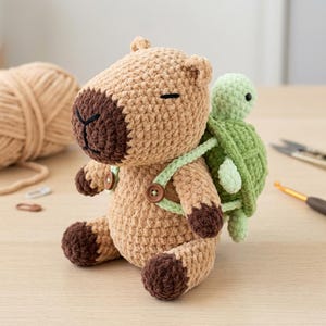 Capybara Crochet Pattern PDF, Turtle Backpack Amigurumi, Plush Animal Crochet Pattern, Amigurumi PDF Pattern, Easy Crochet Project