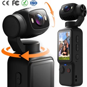 Compacte digitale vlogcamera met 360° draaibare display en ledverlichting.