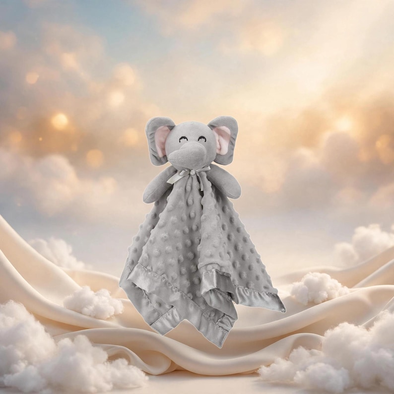 Pink Elephant Ribbon Grey Elephant Baby Lovey Blanket, Soft Security Blanket for Newborns ...