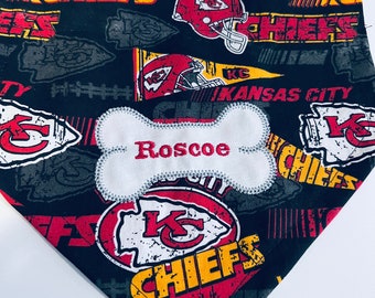 Kansas City Chiefs Dog Bandana, Personalized, slides through the dog's collar