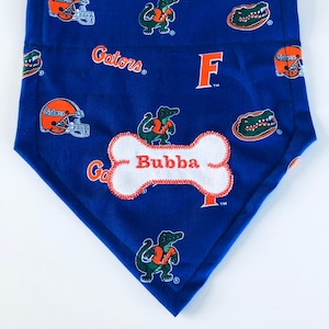 Florida Gators dog bandana Personalized embroidery, dog clothing and accessories, slides over the dogs collar