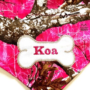 Pink Camo Dog Bandana: Personalized Real Tree Edge, slides through the dog's collar