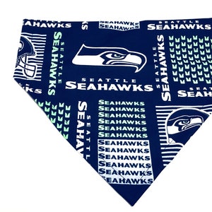 Navy Seattle Seahawks Dog Bandana Personalized, football dog scarf, slides through the dog&#39;s collar, great fan gift