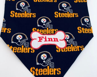 Personalized Pittsburgh Steelers Dog Bandana: slides through the dog's collar