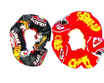 Red Kansas City Chiefs Scrunchies (2): Cotton Hair Tie Set