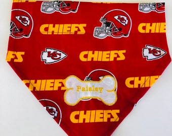 Red Kansas City Chiefs Dog Bandana: Personalized, slides through the dog's collar