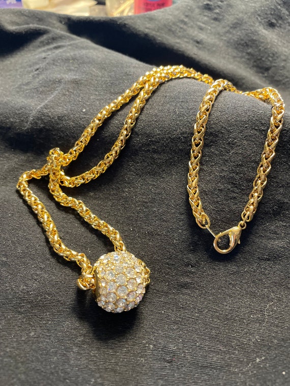 Goldtone Vintage Necklace with Crystal Disco Ball 