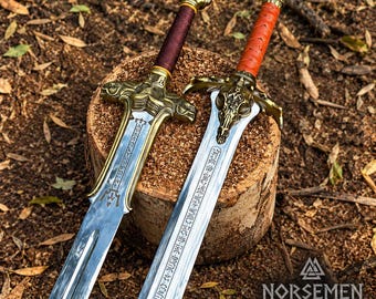 Juego de espadas de Conan el Bárbaro / Espadas de Conan y su padre / Réplica de fantasía de acero inoxidable grabado de 101,6 cm (40 pulgadas)