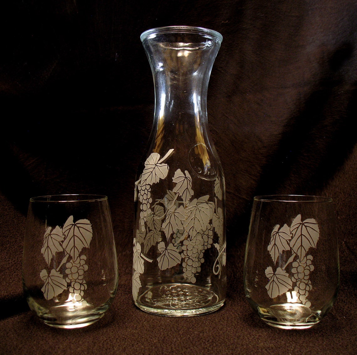 Etched Wine Carafe and Glasses Set Etsy
