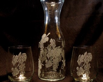Etched Wine Carafe and Glasses Set