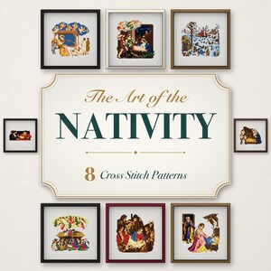 Nativity Cross Stitch Pattern Bundle, 8 Mini Christmas Masterpieces, Religious Art PDF Set