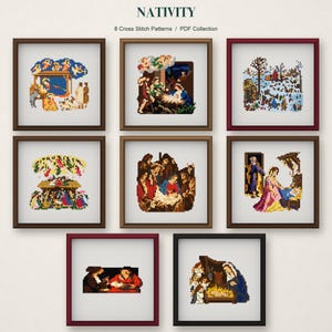 Nativity Cross Stitch Pattern Bundle, 8 Mini Christmas Masterpieces, Religious Art PDF Set