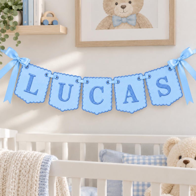 Personalized Baby Boy Name Banner , Embroidered Scalloped Nursery ...
