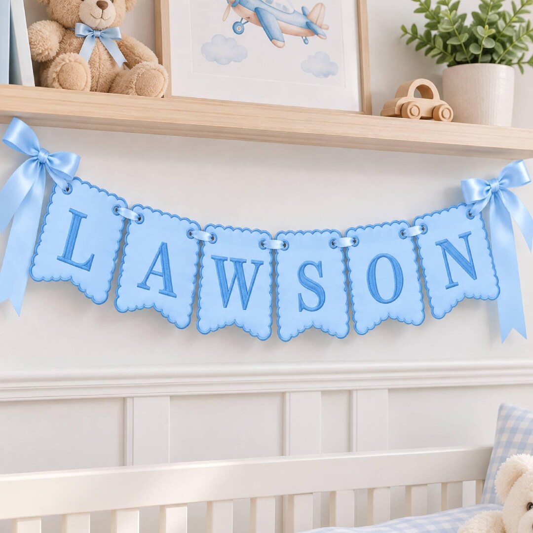 Personalized Baby Boy Name Banner , Embroidered Scalloped Nursery ...