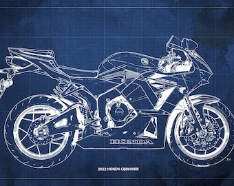 2022 Honda CBR600RR Motorcycle Blueprint Art Print, Garage Decor (14x9.63in to 60x41in)