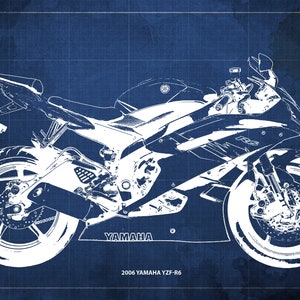 2006 Yamaha YZF-R6 Blueprint,Art Print 14x9.60 to 60x41in,Bike Art print,gift for husband,garage decor,office decor,Gift for bikers