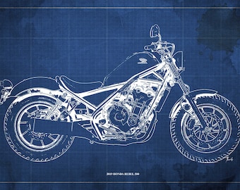 2019 Honda Rebel 500 Blueprint,Art Print 14x9.60 to 60x41in,Motorcycle Art print,gift for husband,garage decor,office decoration