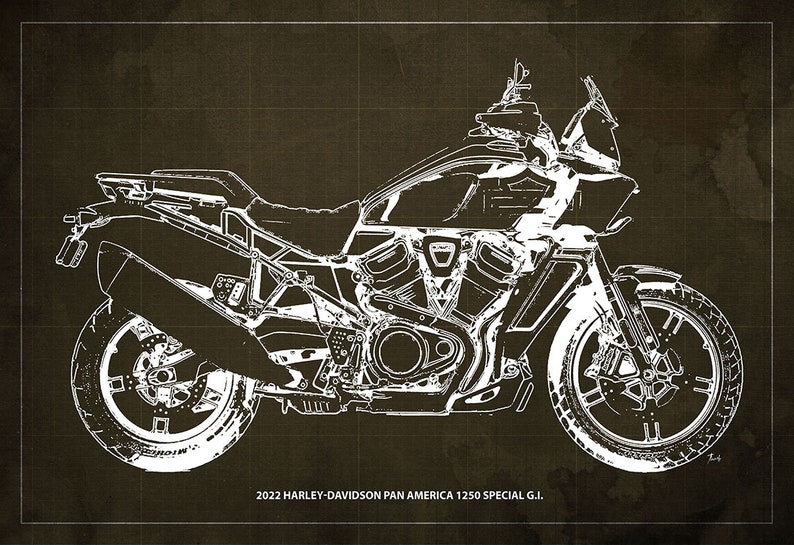 2022 Harley-Davidson Pan America 1250 Special G.I. Blueprint,Art Print ,Bike Art print,gift for husband,garage decor,office decor image 3