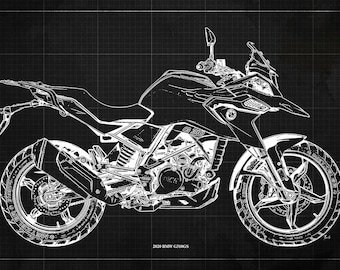 BMW G310GS Blueprint Art Print, Garage Decor