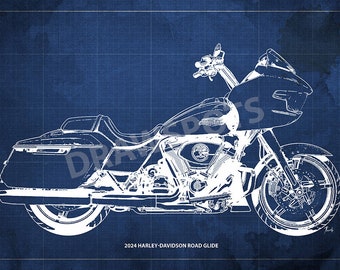 2024 Harley Davidson Road Glide blueprint, impresión de hasta 60x41 pulgadas,regalo para motociclistas
