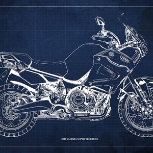 2019 Yamaha Super Tenere ES Blueprint,Art Print 14x9.60 to 60x41in,Bike Art print,gift for husband,garage decor,office decor man cave,art