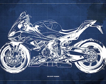 BMW M1000RR Blueprint, Motorcycle Art Print,Unique Wall Art
