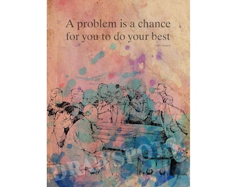 Duke Ellington Jazz Art Print, Inspirational Quote, Handmade Drawing