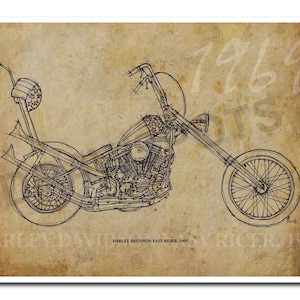 HARLEY DAVIDSON Easy Rider 1969, Based on my Original Handmade Drawing, Art Print 11.5x16in,