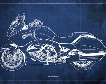 2020 BMW K1600B Blueprint Art Print, Garage Decor