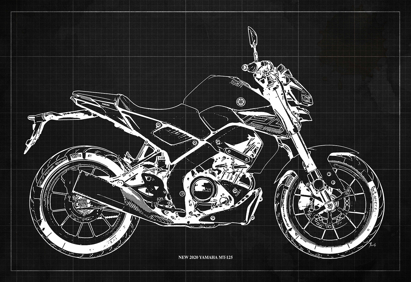 Yamaha MT-125 Blueprint Art Print, Garage Decor,unique Wall Art