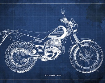 2023 Yamaha TW200 Blueprint, Art Print 14x9.60 in and LARGER SIZES, Motorcycle Art print,Gift for men,Man cave decoration,motorcycle art