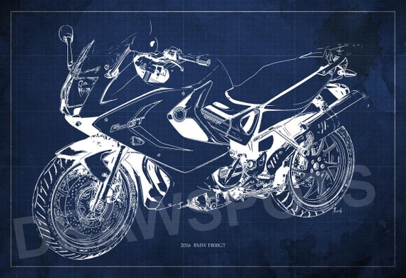 Motorcycle Poster 2016 Bmw F800gt Blueprint Art Print Etsy