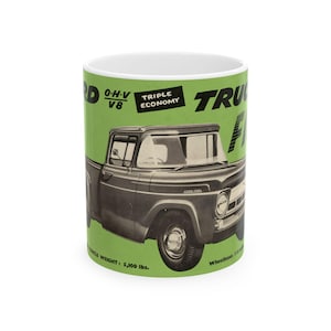 Vintage Ceramic Mug 1957 Ford 100 catalog,,Retro Car Design,Coffee Cup,V8 Triple Economy Trucks