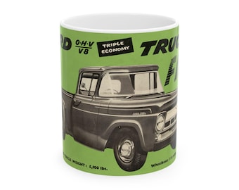 Vintage 1957 Ford F-100 Ceramic Coffee Mug, Retro Truck Design