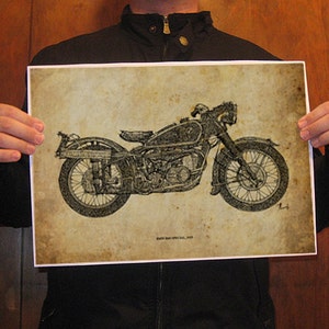 BMW R68 SPECIAL, 1953,Original handgefertigte Zeichnung Druck ,Papier Größe A3 - 11,5 x 16 Zoll (29 x 41 cm), vintage Motorrad, klassisches Motorrad