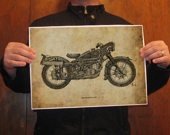 BMW R68 Motorcycle Print, Vintage Bike Handmade Drawing (A3)