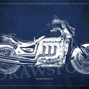 TRIUMPH ROCKET III Blueprint,Art Print larger sizes, Motorcycle Art print,Original Drawing for men cave, digital art