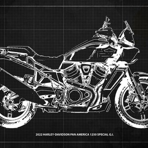 2022 Harley-Davidson Pan America 1250 Special G.I. Blueprint,Art Print ,Bike Art print,gift for husband,garage decor,office decor image 2