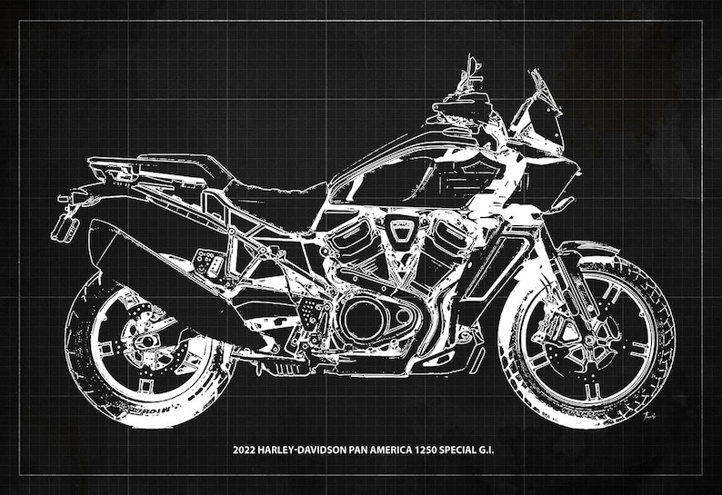 2022 Harley-Davidson Pan America 1250 Special G.I. Blueprint,Art Print ,Bike Art print,gift for husband,garage decor,office decor image 2