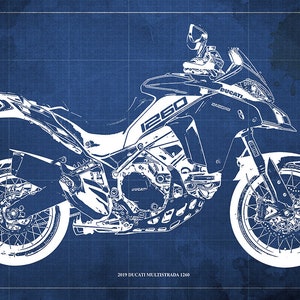 2019 Lamborghini Multistrada 1260 Blaupause,Kunstdruck 14x9,60 bis 60x41in,Motorrad Kunstdruck,Geschenk für Mann,Garage Dekor,Bürodekoration