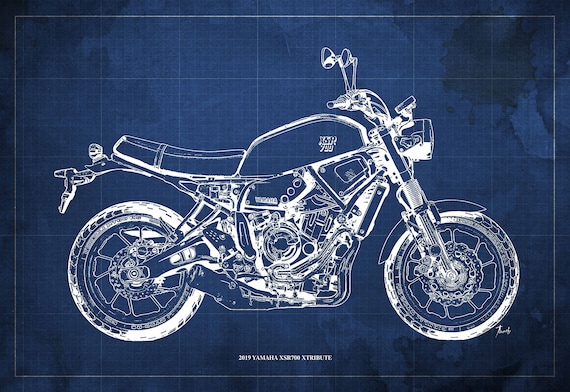 2019 Yamaha XSR700 Xtribute Blueprint art Print Original Drawing